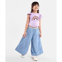 Babyhug Cotton Capri Length Washed Denim Culottes with Cut & Sew Design - Blue