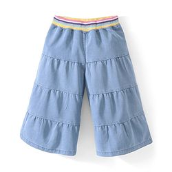 Babyhug Cotton Capri Length Washed Denim Culottes with Cut & Sew Design - Blue