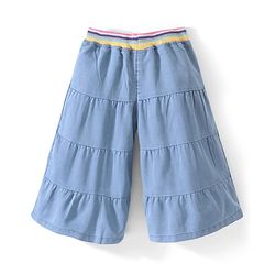 Babyhug Cotton Capri Length Washed Denim Culottes with Cut & Sew Design - Blue