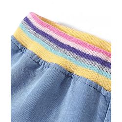 Babyhug Cotton Capri Length Washed Denim Culottes with Cut & Sew Design - Blue