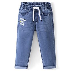 Babyhug Cotton Denim Full Length Stretchable Joggers Text Print- Blue