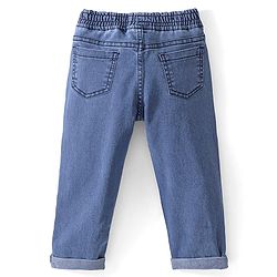 Babyhug Cotton Denim Full Length Stretchable Joggers Text Print- Blue