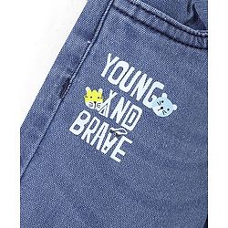 Babyhug Cotton Denim Full Length Stretchable Joggers Text Print- Blue