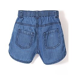 Babyhug Washed Denim Shorts Mid Thigh Floral Embroidered - Blue