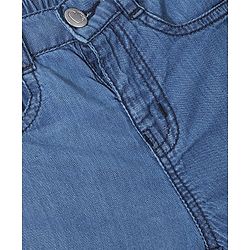 Babyhug Washed Denim Shorts Mid Thigh Floral Embroidered - Blue