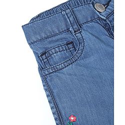 Babyhug Washed Denim Shorts Mid Thigh Floral Embroidered - Blue
