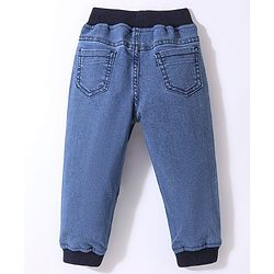 Babyhug Cotton Spandex Full Length Stretchable Washed Denim Joggers with Draw Cord - Blue