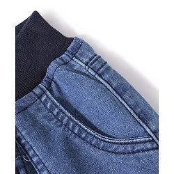 Babyhug Cotton Spandex Full Length Stretchable Washed Denim Joggers with Draw Cord - Blue