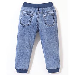 Babyhug Cotton Spandex Full Length Solid Color Stretchable Washed Denim Joggers - Blue