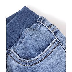 Babyhug Cotton Spandex Full Length Solid Color Stretchable Washed Denim Joggers - Blue