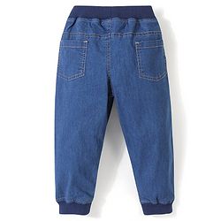 Babyhug Cotton Denim Full Length Stretchable Joggers Solid- Blue