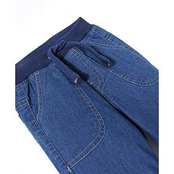 Babyhug Cotton Denim Full Length Stretchable Joggers Solid- Blue