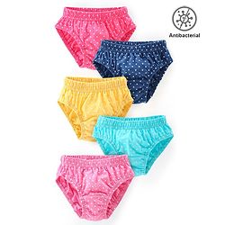 Babyhug 100% Cotton Antibacterial Panties Polka Dot Print Pack of 5 - Pink Blue & Yellow