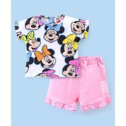 Babyhug 100% Cotton Half Sleeves Top & Shorts Set Minnie Mouse Print- Pink