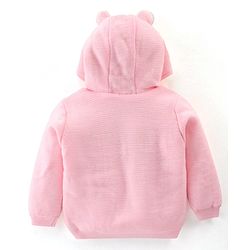 Babyhug Full Sleeves Hooded Front Open Sweater with Fur Lining and Bunny Patch & Applique - Light Pink