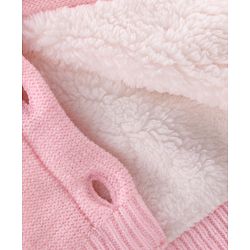 Babyhug Full Sleeves Hooded Front Open Sweater with Fur Lining and Bunny Patch & Applique - Light Pink