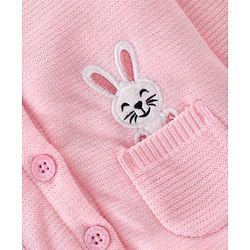 Babyhug Full Sleeves Hooded Front Open Sweater with Fur Lining and Bunny Patch & Applique - Light Pink