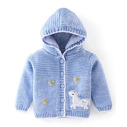Babyhug Full Sleeves Hooded Sweater Unicorn Design - Blue