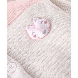Babyhug Knitted Full Sleeves Front Open Hooded Sweater with Striped Design - Pink & White