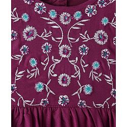 Babyhug Rayon Half Sleeves Woven Layered Frock With Floral Embroidery  - Purple