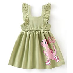 Babyhug 100% Cotton Knit Dino Print Frock with Half Sleeves T-Shirt Heart Print - Pink & Green