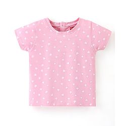 Babyhug 100% Cotton Knit Dino Print Frock with Half Sleeves T-Shirt Heart Print - Pink & Green