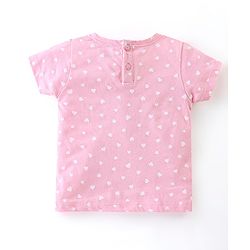 Babyhug 100% Cotton Knit Dino Print Frock with Half Sleeves T-Shirt Heart Print - Pink & Green