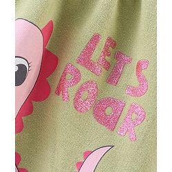 Babyhug 100% Cotton Knit Dino Print Frock with Half Sleeves T-Shirt Heart Print - Pink & Green