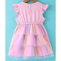 Babyhug 100% Cotton Knit Frill Sleeves Frock with Mesh & Sequins Detailing - Pink