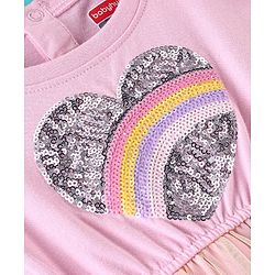 Babyhug 100% Cotton Knit Frill Sleeves Frock with Mesh & Sequins Detailing - Pink