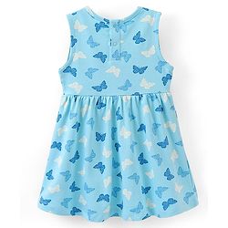 Babyhug 100% Cotton Knit Butterfly Printed Frock with Half Sleeves Inner Tee - Blue