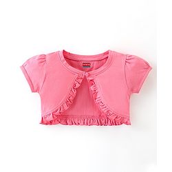 Babyhug 100% Cotton Knit Singlet Frock with Half Sleeves Shrug Floral Print - Pink & Mint Blue