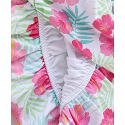 Babyhug 100% Cotton Knit Singlet Frock with Half Sleeves Shrug Floral Print - Pink & Mint Blue
