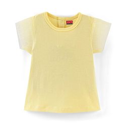 Babyhug 100% Cotton Knit Frock With Half Sleeves Inner Tee Floral Print- Yellow & Blue