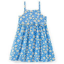 Babyhug 100% Cotton Knit Frock With Half Sleeves Inner Tee Floral Print- Yellow & Blue