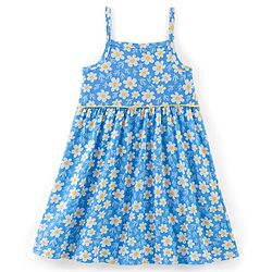 Babyhug 100% Cotton Knit Frock With Half Sleeves Inner Tee Floral Print- Yellow & Blue