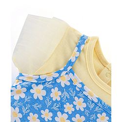 Babyhug 100% Cotton Knit Frock With Half Sleeves Inner Tee Floral Print- Yellow & Blue