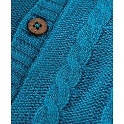Babyhug Knit Full Sleeves Front Open Hooded Sweater with Cable Knit Design - Blue