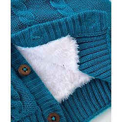 Babyhug Knit Full Sleeves Front Open Hooded Sweater with Cable Knit Design - Blue