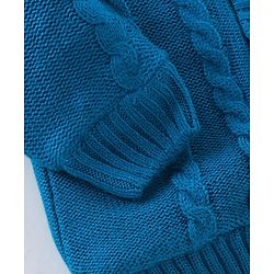 Babyhug Knit Full Sleeves Front Open Hooded Sweater with Cable Knit Design - Blue