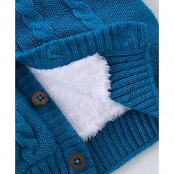 Babyhug Knit Full Sleeves Front Open Hooded Sweater with Cable Knit Design - Blue