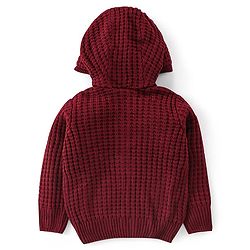 Babyhug Knit Full Sleeves Front Open Hooded Sweater with Cable Knit Design - Maroon