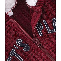 Babyhug Knit Full Sleeves Front Open Hooded Sweater with Cable Knit Design - Maroon