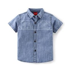 Babyhug Half Sleeves 100% Cotton Denim Shirt with Text Print - Blue