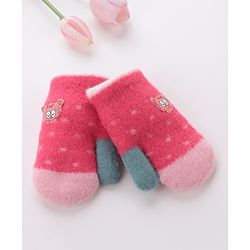 Babyhug Gloves With Animal Patch - Dark Pink