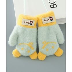 Babyhug Gloves With Bear Patch- Light Green