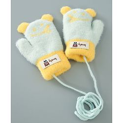 Babyhug Gloves With Bear Patch- Light Green