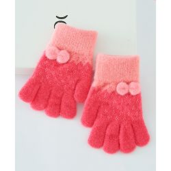 Babyhug Solid Gloves with Pom Pom - Red