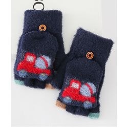 Babyhug Gloves With Car Design -Navy Blue