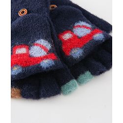 Babyhug Gloves With Car Design -Navy Blue
